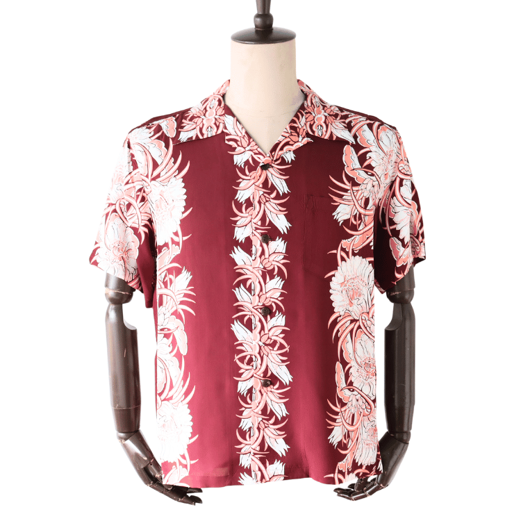 SUN SURF SS39612 S/S RAYON HAWAIIAN SHIRT “NIGHT BLOOMING CEREUS BORDER” Rayon Hawaiian Shirt Night Blooming Cereus Border Hawaiian Shirt Aloha Shirt Night Blooming Cereus Short Sleeve Shirt