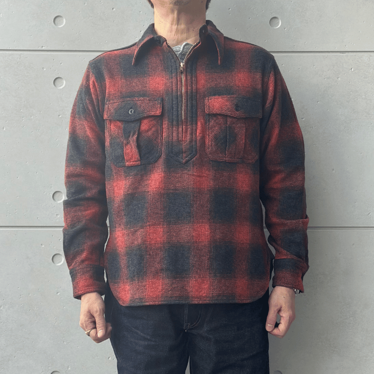 CUSHMAN クッシュマン 25706 COTTON TWEED CHECK HALF ZIP WORK SHIRTS コットンツイードチェックハーフジップワークシャツ 長袖シャツ