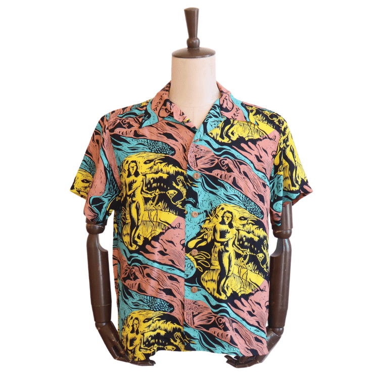 SUN SURF SS39673 S/S SUN SURF SPECIAL EDITION “GAUGUIN WOODCUT MYSTIC” Hawaiian Shirt Aloha Shirt Paul Gauguin Short Sleeve Shirt