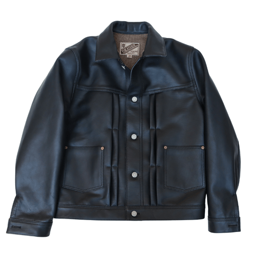 Y'2 LEATHER SHB-163 HORSE SUMI DYED HORSE '50s TYPE II JEAN JACKET Ink Black Horsehide '50s Type II Jean Jacket Leather Jacket Trucker Style Horsehide