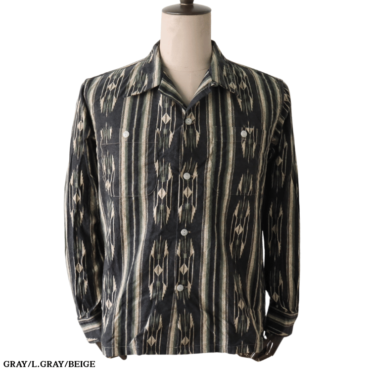 CUSHMAN クッシュマン 25708 NATIVE PURINT NEL OPEN COLLAR SHIRTS ネイティブプリントネルオープンカラーシャツ