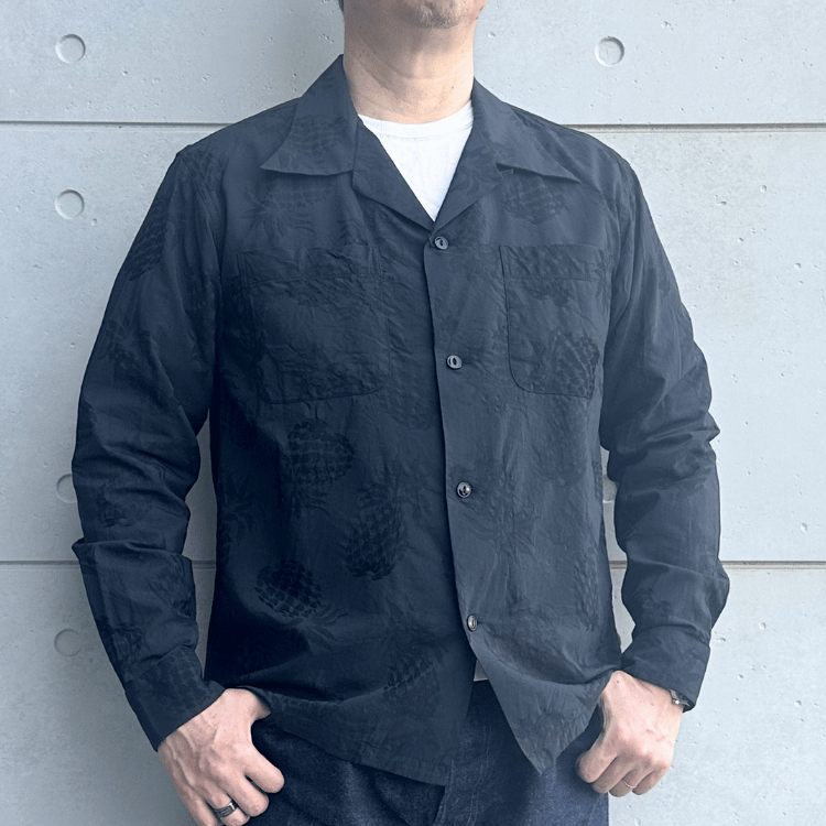 CUSHMAN クッシュマン 25616 PINEAPPLE JACQUARD OPEN COLLAR SHIRTS パイナップルジャガードオープンカラーシャツ 長袖シャツ メンズ パイナップル柄 ジャガード織り