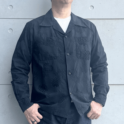 CUSHMAN クッシュマン 25616 PINEAPPLE JACQUARD OPEN COLLAR SHIRTS パイナップルジャガードオープンカラーシャツ 長袖シャツ メンズ パイナップル柄 ジャガード織り