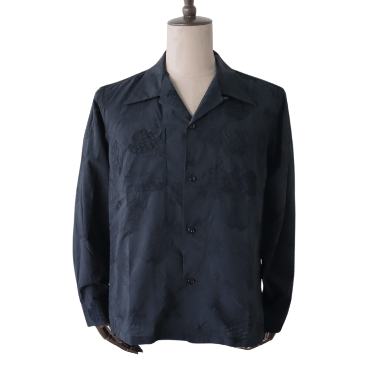 CUSHMAN クッシュマン 25616 PINEAPPLE JACQUARD OPEN COLLAR SHIRTS パイナップルジャガードオープンカラーシャツ 長袖シャツ メンズ パイナップル柄 ジャガード織り