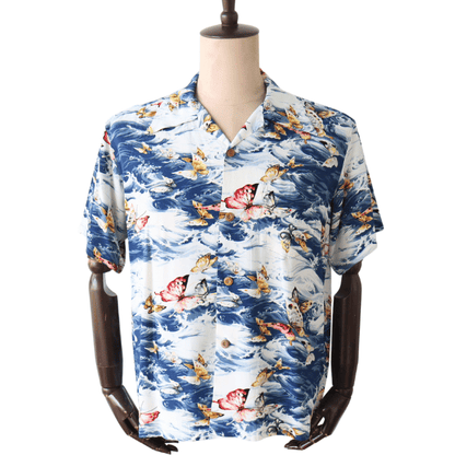 SUN SURF SS39627 S/S RAYON HAWAIIAN SHIRT "BUTTERFLY SPLASH" Rayon Hawaiian Shirt Butterfly Splash Hawaiian Shirt Aloha Shirt Short Sleeve Shirt Butterfly Pattern