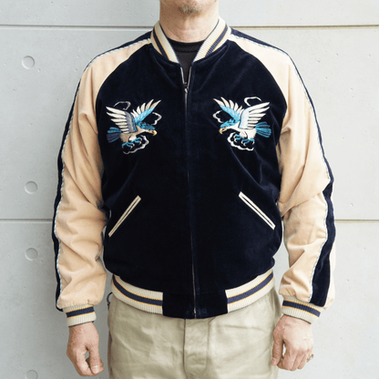 TAILOR TOYO テーラー東洋 TT15975-128 Mid 1950s Style Velveteen (Two-tone) × Acetate Souvenir Jacket “BLUE EAGLE” × “ROARING TIGER” 別珍スーベニアジャケット 別珍 スカジャン 鷲 虎リバーシブル 2トーン サテン生地 スーベニアジャケット 刺繍