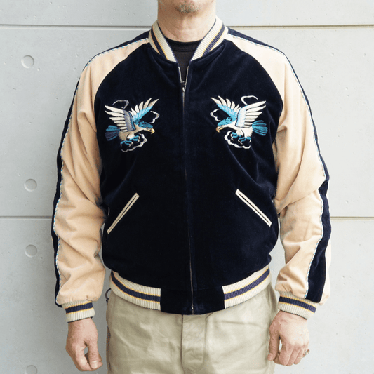 TAILOR TOYO テーラー東洋 TT15975-128 Mid 1950s Style Velveteen (Two-tone) × Acetate Souvenir Jacket “BLUE EAGLE” × “ROARING TIGER” 別珍スーベニアジャケット 別珍 スカジャン 鷲 虎リバーシブル 2トーン サテン生地 スーベニアジャケット 刺繍