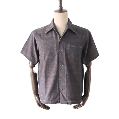 SAMURAI JEANS SOS26-KSK Kano-ko A-Madara Open Collar Short Sleeve Shirt Indigo-Dyed