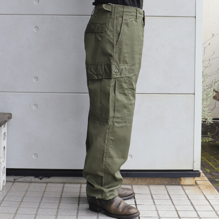 BUZZ RICKSON'S BR42500 TROUSERS, MEN'S, COTTON WIND RESISTANT POPLIN, OLIVE GREEN, ARMY SHADE 107 SHORT LENGTH Military Cargo Trousers