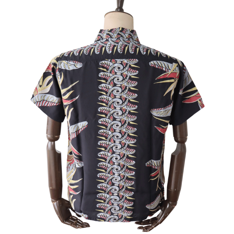 DELUXEWARE AL-20S BIRD OF PARADISE Hawaiian Shirt, Aloha Shirt, Short Sleeve Shirt, Border Pattern