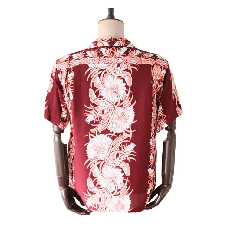 SUN SURF SS39612 S/S RAYON HAWAIIAN SHIRT “NIGHT BLOOMING CEREUS BORDER” Rayon Hawaiian Shirt Night Blooming Cereus Border Hawaiian Shirt Aloha Shirt Night Blooming Cereus Short Sleeve Shirt