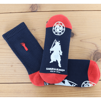 SAMURAI JEANS サムライジーンズ SJKS25-NEL 刺繍クルーソックス SAMURAI刺繍 ゴムプリント 滑り止め仕様 靴下 日本製