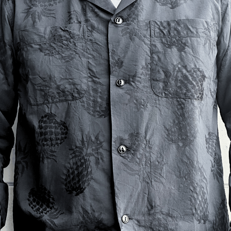 CUSHMAN クッシュマン 25616 PINEAPPLE JACQUARD OPEN COLLAR SHIRTS パイナップルジャガードオープンカラーシャツ 長袖シャツ メンズ パイナップル柄 ジャガード織り