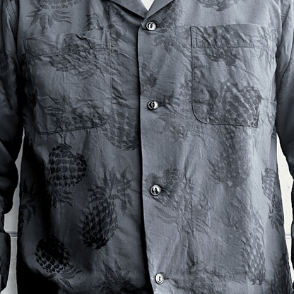 CUSHMAN クッシュマン 25616 PINEAPPLE JACQUARD OPEN COLLAR SHIRTS パイナップルジャガードオープンカラーシャツ 長袖シャツ メンズ パイナップル柄 ジャガード織り