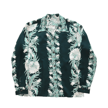 SUN SURF SS29602 L/S RAYON HAWAIIAN SHIRT NIGHT BLOOMING CEREUS BORDER Hawaiian Shirt Aloha Shirt Long Sleeve Shirt