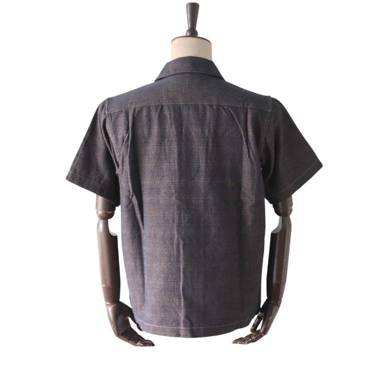 SAMURAI JEANS SOS26-KSK Kano-ko A-Madara Open Collar Short Sleeve Shirt Indigo-Dyed