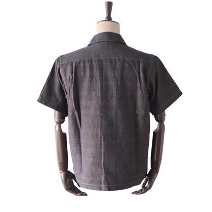 SAMURAI JEANS SOS26-KSK Kano-ko A-Madara Open Collar Short Sleeve Shirt Indigo-Dyed