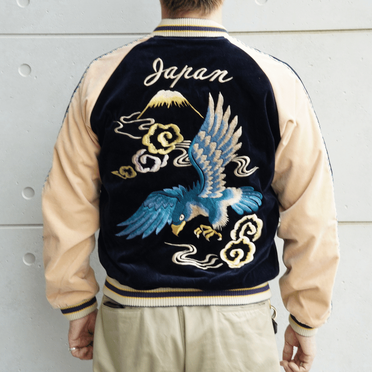 TAILOR TOYO テーラー東洋 TT15975-128 Mid 1950s Style Velveteen (Two-tone) × Acetate Souvenir Jacket “BLUE EAGLE” × “ROARING TIGER” 別珍スーベニアジャケット 別珍 スカジャン 鷲 虎リバーシブル 2トーン サテン生地 スーベニアジャケット 刺繍
