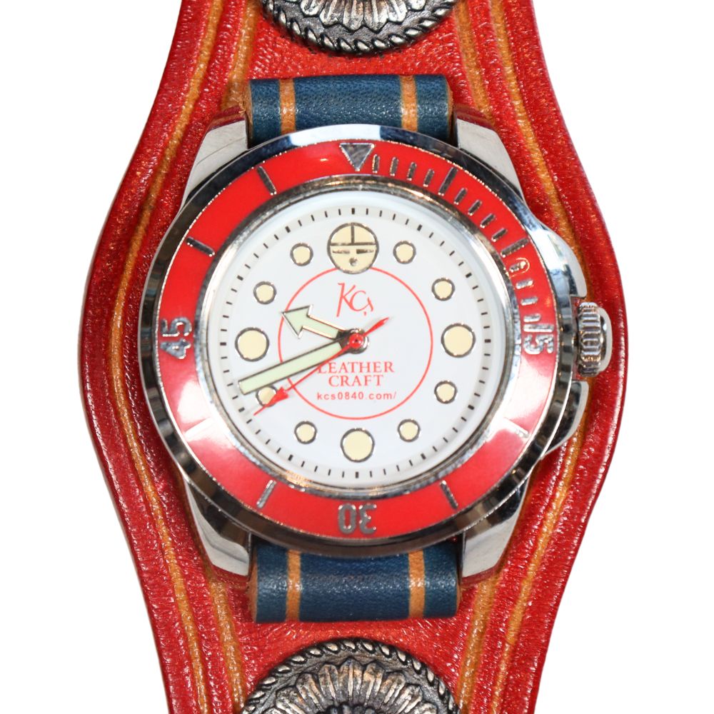 KC'S ケイシイズ KSR060D 手染め・手彫りハンドスタンプ ウォッチブレス スリーコンチョ チーフ  腕時計