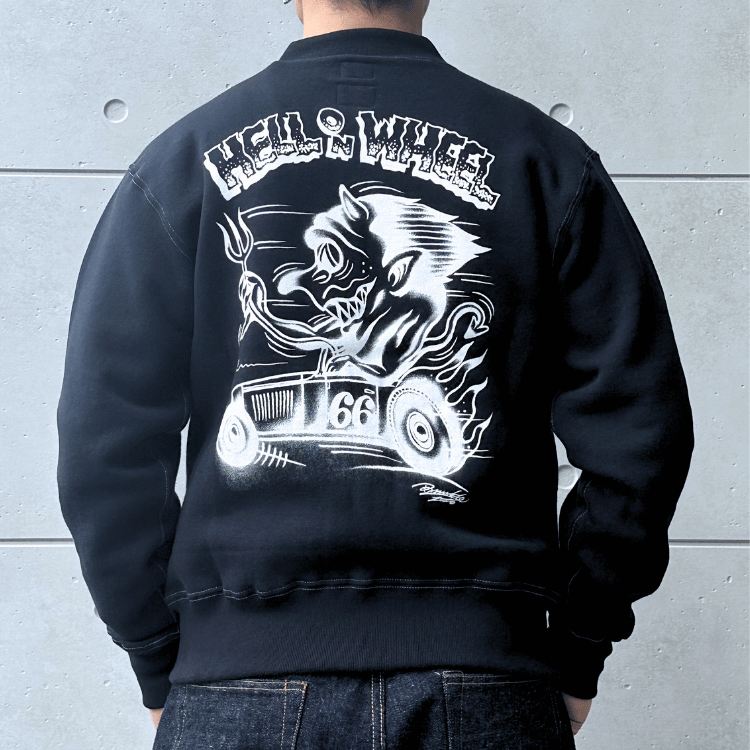 CUSHMAN クッシュマン x TOP トップ 26386T TOP別注 FULL ZIP SWEAT "HELL ON WHEEL" フルジップスウェット 裏起毛 エアブラシ