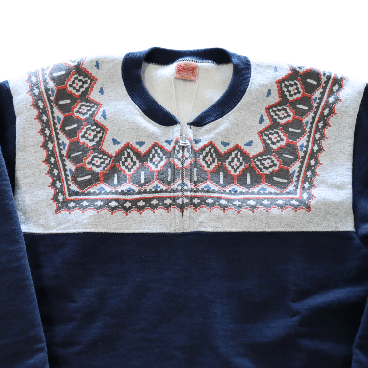 DELUXEWARE デラックスウエア S105-24A SNOW HALF ZIP 希少なヴィンテージ雪柄を採用したハーフジップスウェット