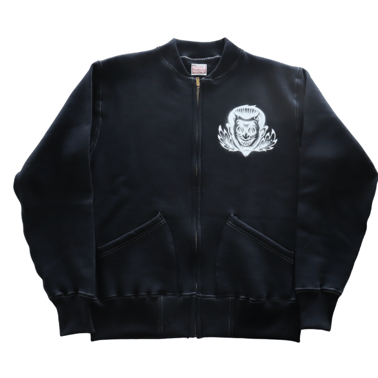 CUSHMAN クッシュマン x TOP トップ 26386T TOP別注 FULL ZIP SWEAT "HELL ON WHEEL" フルジップスウェット 裏起毛 エアブラシ
