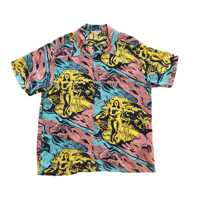 SUN SURF SS39673 S/S SUN SURF SPECIAL EDITION “GAUGUIN WOODCUT MYSTIC” Hawaiian Shirt Aloha Shirt Paul Gauguin Short Sleeve Shirt