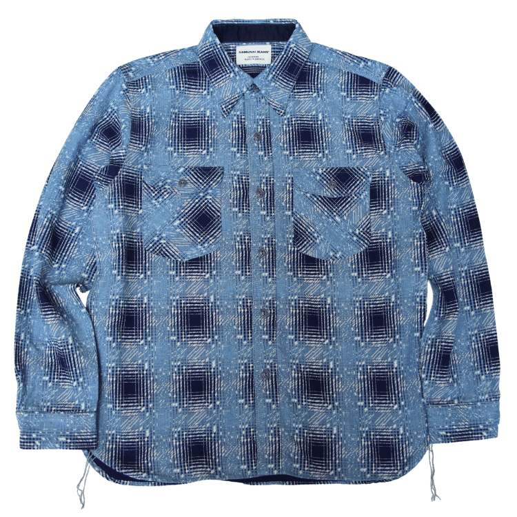 SAMURAI JEANS サムライジーンズ SSS26-YBC 藍抜染雪オンブレチェック柄ワークシャツ
