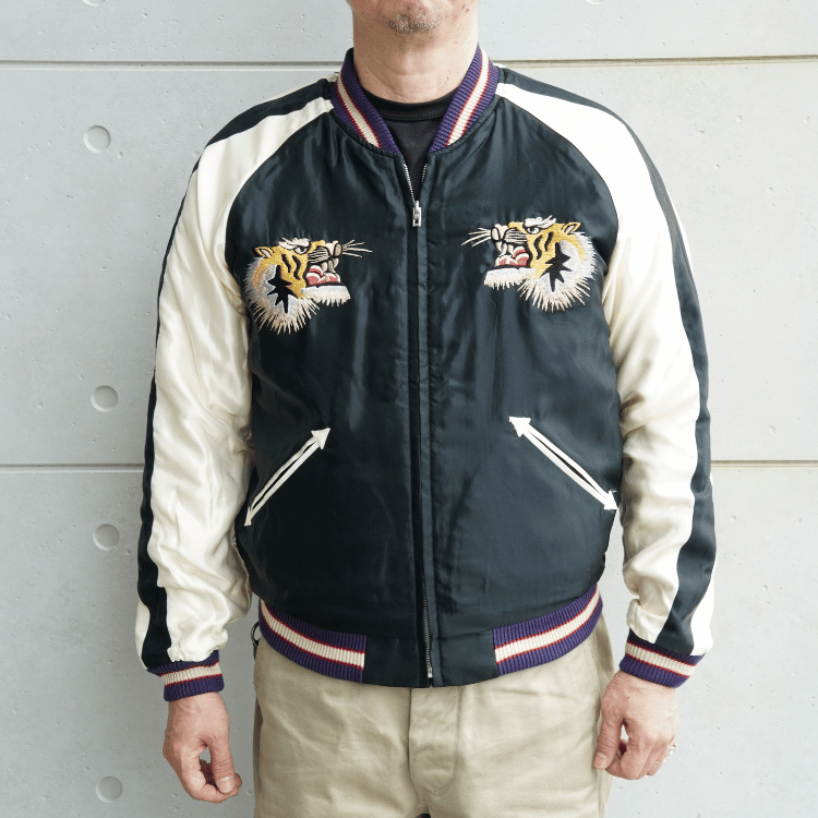 TAILOR TOYO テーラー東洋 TT15975-128 Mid 1950s Style Velveteen (Two-tone) × Acetate Souvenir Jacket “BLUE EAGLE” × “ROARING TIGER” 別珍スーベニアジャケット 別珍 スカジャン 鷲 虎リバーシブル 2トーン サテン生地 スーベニアジャケット 刺繍