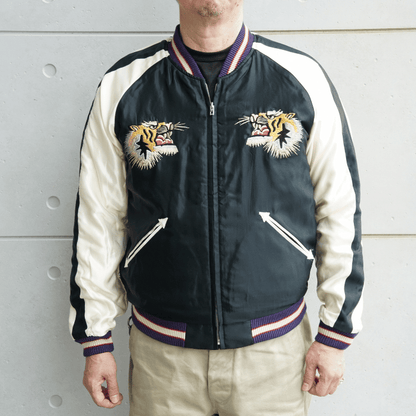 TAILOR TOYO テーラー東洋 TT15975-128 Mid 1950s Style Velveteen (Two-tone) × Acetate Souvenir Jacket “BLUE EAGLE” × “ROARING TIGER” 別珍スーベニアジャケット 別珍 スカジャン 鷲 虎リバーシブル 2トーン サテン生地 スーベニアジャケット 刺繍