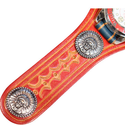 KC'S ケイシイズ KSR060D 手染め・手彫りハンドスタンプ ウォッチブレス スリーコンチョ チーフ  腕時計