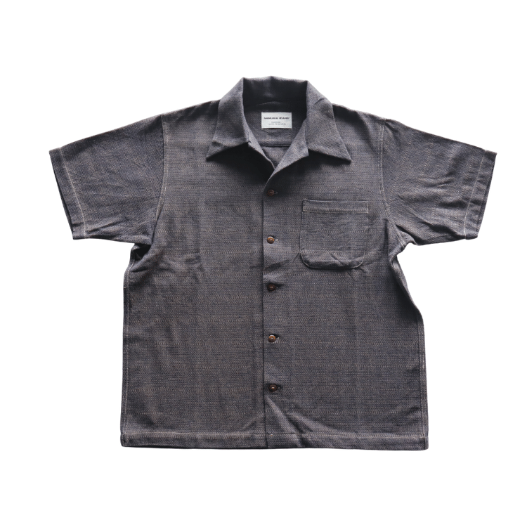 SAMURAI JEANS SOS26-KSK Kano-ko A-Madara Open Collar Short Sleeve Shirt Indigo-Dyed