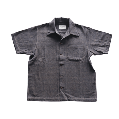 SAMURAI JEANS SOS26-KSK Kano-ko A-Madara Open Collar Short Sleeve Shirt Indigo-Dyed