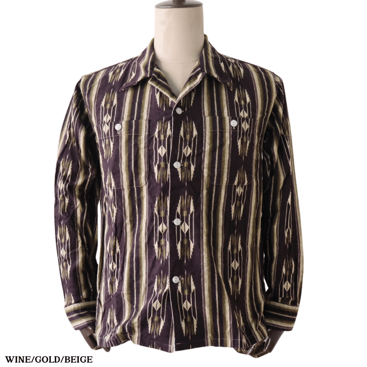 CUSHMAN クッシュマン 25708 NATIVE PURINT NEL OPEN COLLAR SHIRTS ネイティブプリントネルオープンカラーシャツ