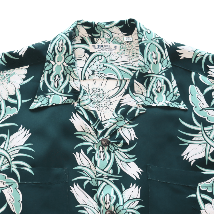 SUN SURF SS29602 L/S RAYON HAWAIIAN SHIRT NIGHT BLOOMING CEREUS BORDER Hawaiian Shirt Aloha Shirt Long Sleeve Shirt