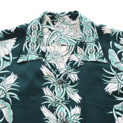 SUN SURF SS29602 L/S RAYON HAWAIIAN SHIRT NIGHT BLOOMING CEREUS BORDER Hawaiian Shirt Aloha Shirt Long Sleeve Shirt