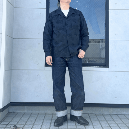 CUSHMAN クッシュマン 25616 PINEAPPLE JACQUARD OPEN COLLAR SHIRTS パイナップルジャガードオープンカラーシャツ 長袖シャツ メンズ パイナップル柄 ジャガード織り