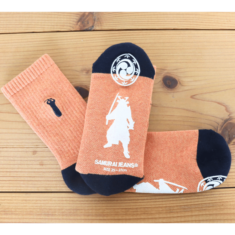 SAMURAI JEANS サムライジーンズ SJKS25-NEL 刺繍クルーソックス SAMURAI刺繍 ゴムプリント 滑り止め仕様 靴下 日本製