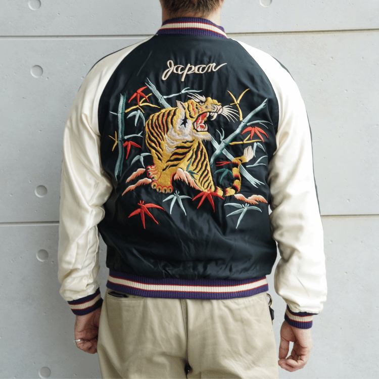 TAILOR TOYO テーラー東洋 TT15975-128 Mid 1950s Style Velveteen (Two-tone) × Acetate Souvenir Jacket “BLUE EAGLE” × “ROARING TIGER” 別珍スーベニアジャケット 別珍 スカジャン 鷲 虎リバーシブル 2トーン サテン生地 スーベニアジャケット 刺繍