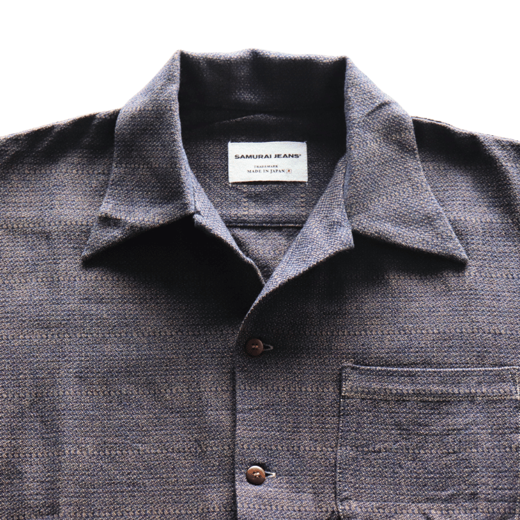 SAMURAI JEANS SOS26-KSK Kano-ko A-Madara Open Collar Short Sleeve Shirt Indigo-Dyed