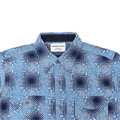 SAMURAI JEANS サムライジーンズ SSS26-YBC 藍抜染雪オンブレチェック柄ワークシャツ