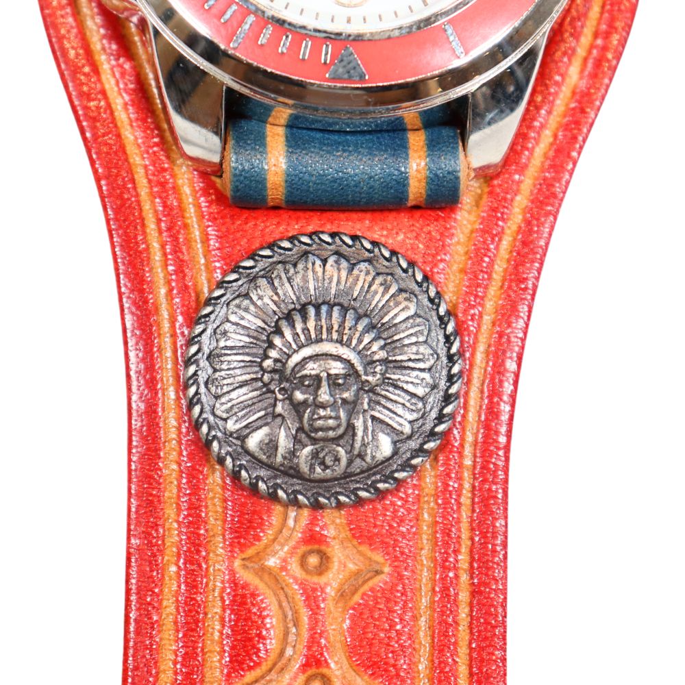 KC'S ケイシイズ KSR060D 手染め・手彫りハンドスタンプ ウォッチブレス スリーコンチョ チーフ  腕時計