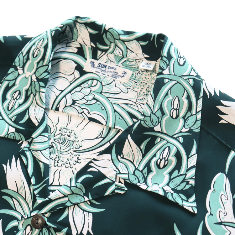 SUN SURF SS29602 L/S RAYON HAWAIIAN SHIRT NIGHT BLOOMING CEREUS BORDER Hawaiian Shirt Aloha Shirt Long Sleeve Shirt