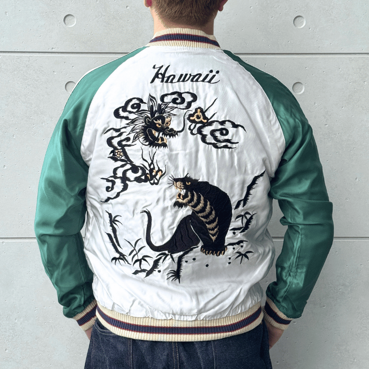 TAILOR TOYO テーラー東洋 TT15877-128 Late 1950s Style Acetate Souvenir Jacket “HAWAII MAP” × “DRAGON & TIGER” アセテートスーベニアジャケット スカジャン ハワイMAP 龍虎 ハワイ柄 リバーシブル 2トーン 両面アセテート生地 スーベニアジャケット 刺繍