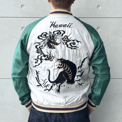 TAILOR TOYO テーラー東洋 TT15877-128 Late 1950s Style Acetate Souvenir Jacket “HAWAII MAP” × “DRAGON & TIGER” アセテートスーベニアジャケット スカジャン ハワイMAP 龍虎 ハワイ柄 リバーシブル 2トーン 両面アセテート生地 スーベニアジャケット 刺繍