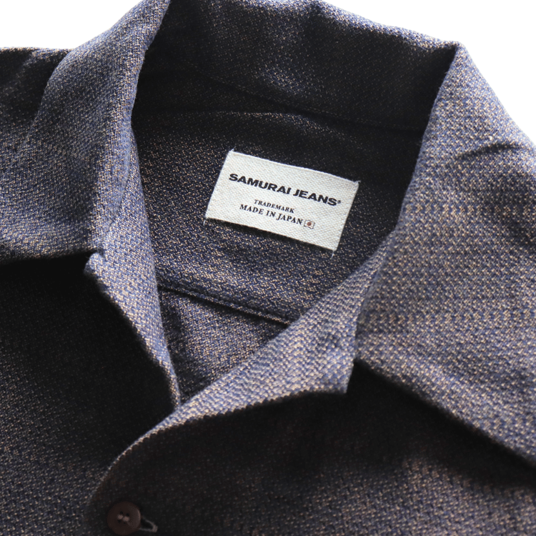 SAMURAI JEANS SOS26-KSK Kano-ko A-Madara Open Collar Short Sleeve Shirt Indigo-Dyed