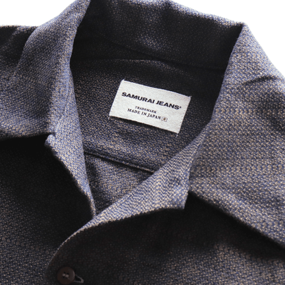SAMURAI JEANS SOS26-KSK Kano-ko A-Madara Open Collar Short Sleeve Shirt Indigo-Dyed