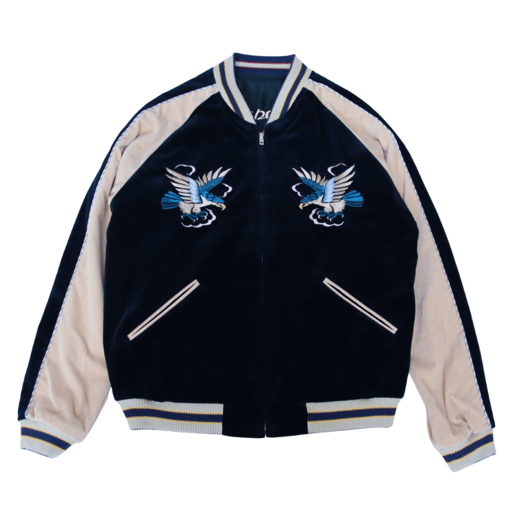 TAILOR TOYO テーラー東洋 TT15975-128 Mid 1950s Style Velveteen (Two-tone) × Acetate Souvenir Jacket “BLUE EAGLE” × “ROARING TIGER” 別珍スーベニアジャケット 別珍 スカジャン 鷲 虎リバーシブル 2トーン サテン生地 スーベニアジャケット 刺繍