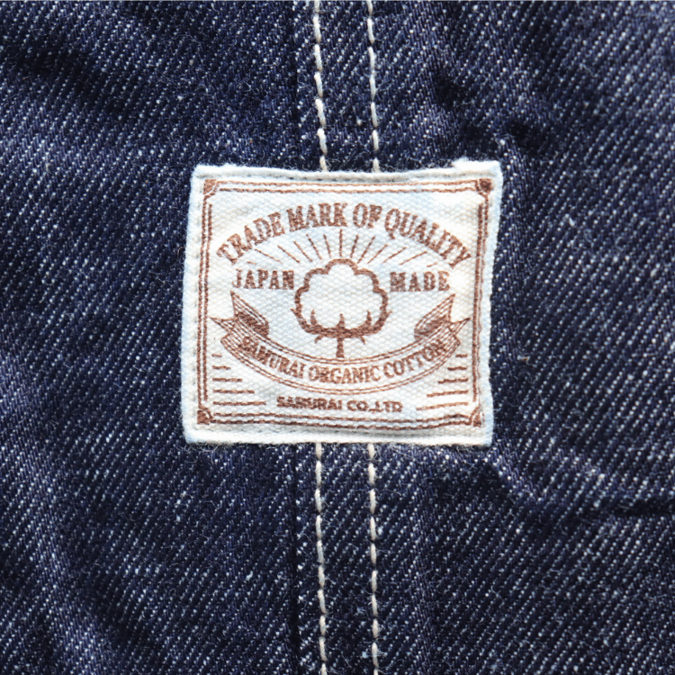SAMURAI JEANS SJOVAL-SC01 Samurai Cotton Overalls Samurai Cotton 10oz Selvedge Denim Apron Pocket Double Knee Triple Stitch