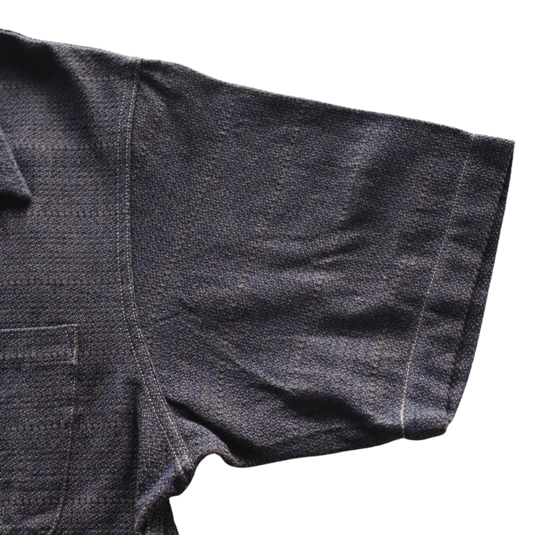 SAMURAI JEANS SOS26-KSK Kano-ko A-Madara Open Collar Short Sleeve Shirt Indigo-Dyed